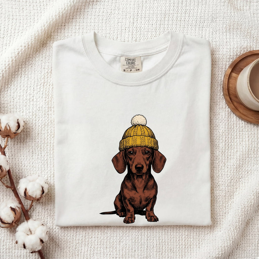 Dachshund Puppy Shirt Dog Animals Gift Women Sketch Tee Wiener Dog T-Shirt Dog Fan Doodle Graphic Tshirt Retro Wool Hat Tshirt