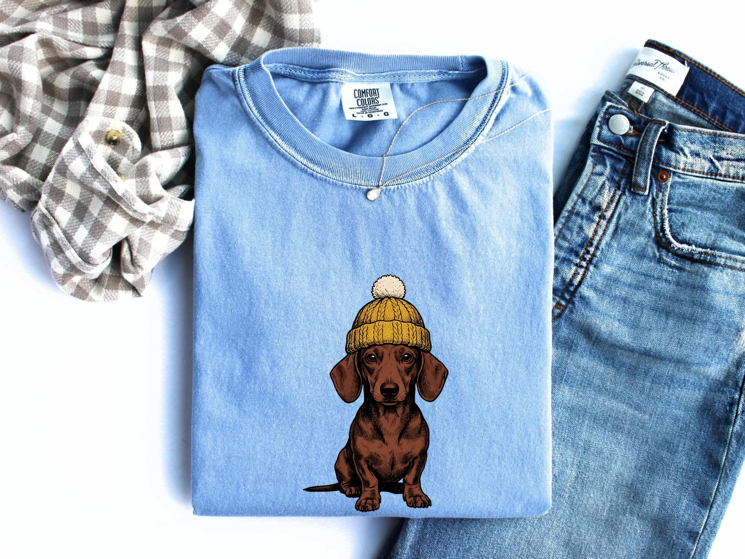 Dachshund Puppy Shirt Dog Animals Gift Women Sketch Tee Wiener Dog T-Shirt Dog Fan Doodle Graphic Tshirt Retro Wool Hat Tshirt