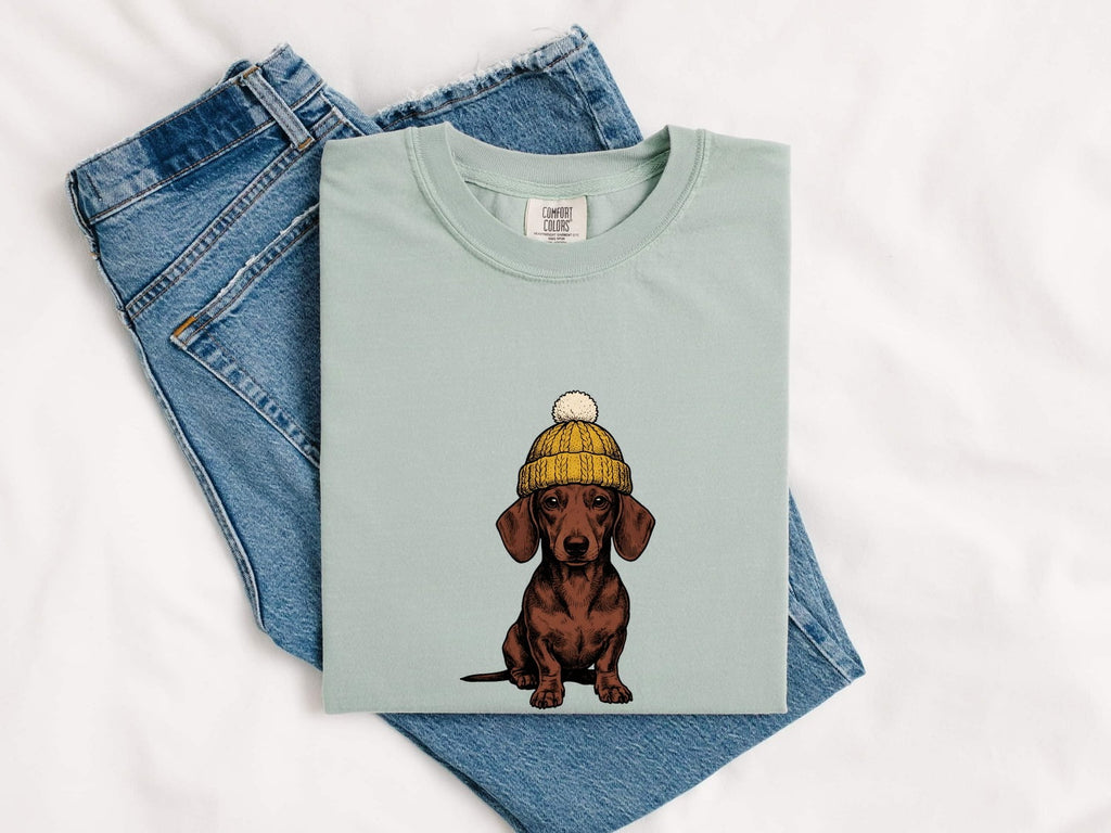 Dachshund Puppy Shirt Dog Animals Gift Women Sketch Tee Wiener Dog T-Shirt Dog Fan Doodle Graphic Tshirt Retro Wool Hat Tshirt