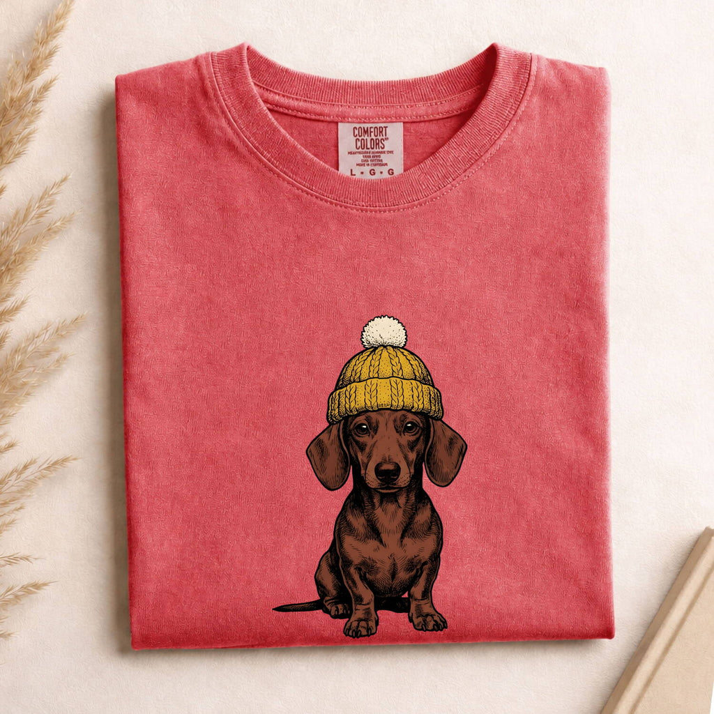 Dachshund Puppy Shirt Dog Animals Gift Women Sketch Tee Wiener Dog T-Shirt Dog Fan Doodle Graphic Tshirt Retro Wool Hat Tshirt