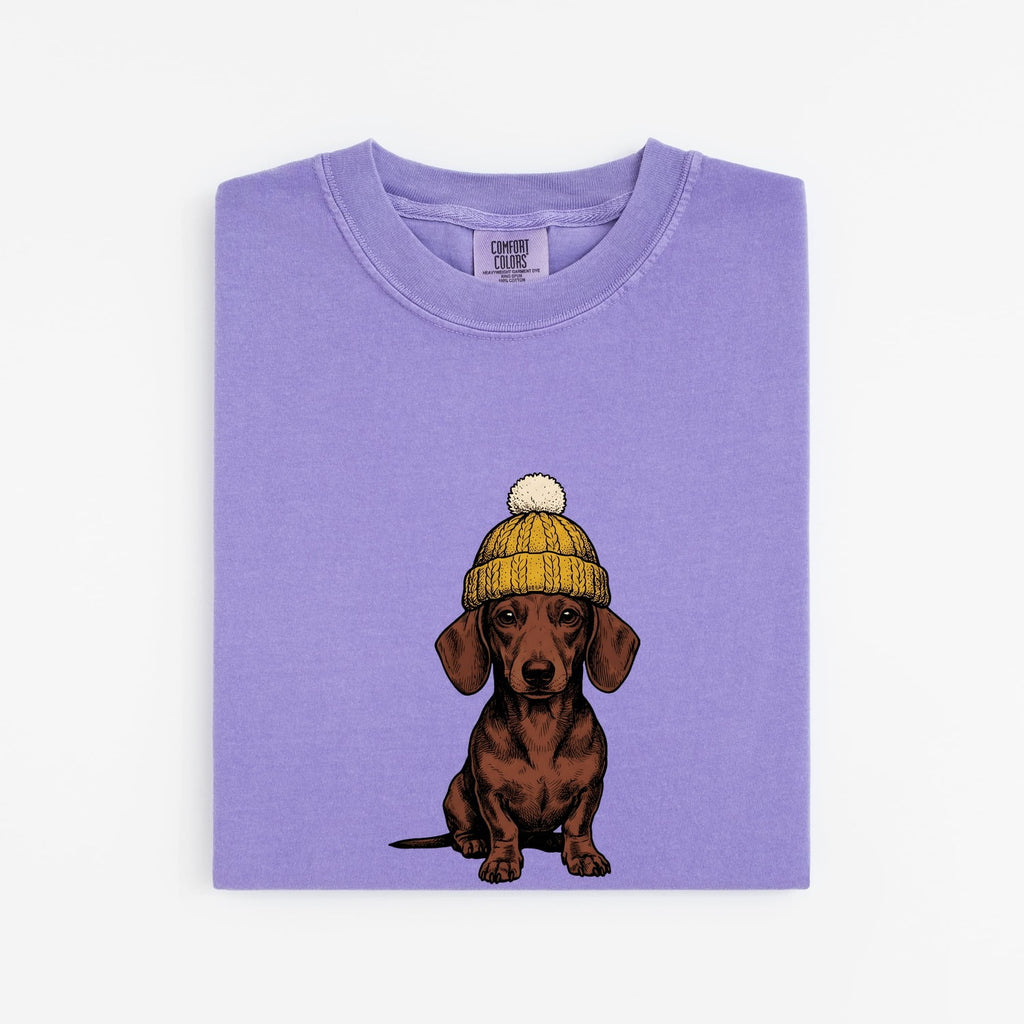 Dachshund Puppy Shirt Dog Animals Gift Women Sketch Tee Wiener Dog T-Shirt Dog Fan Doodle Graphic Tshirt Retro Wool Hat Tshirt
