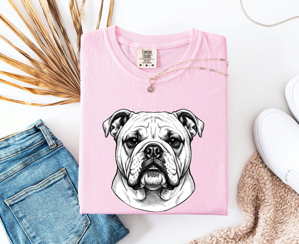 Bulldog Shirt for Women – Old School Cartoon Muzzle Face Illustration Graphic Tee