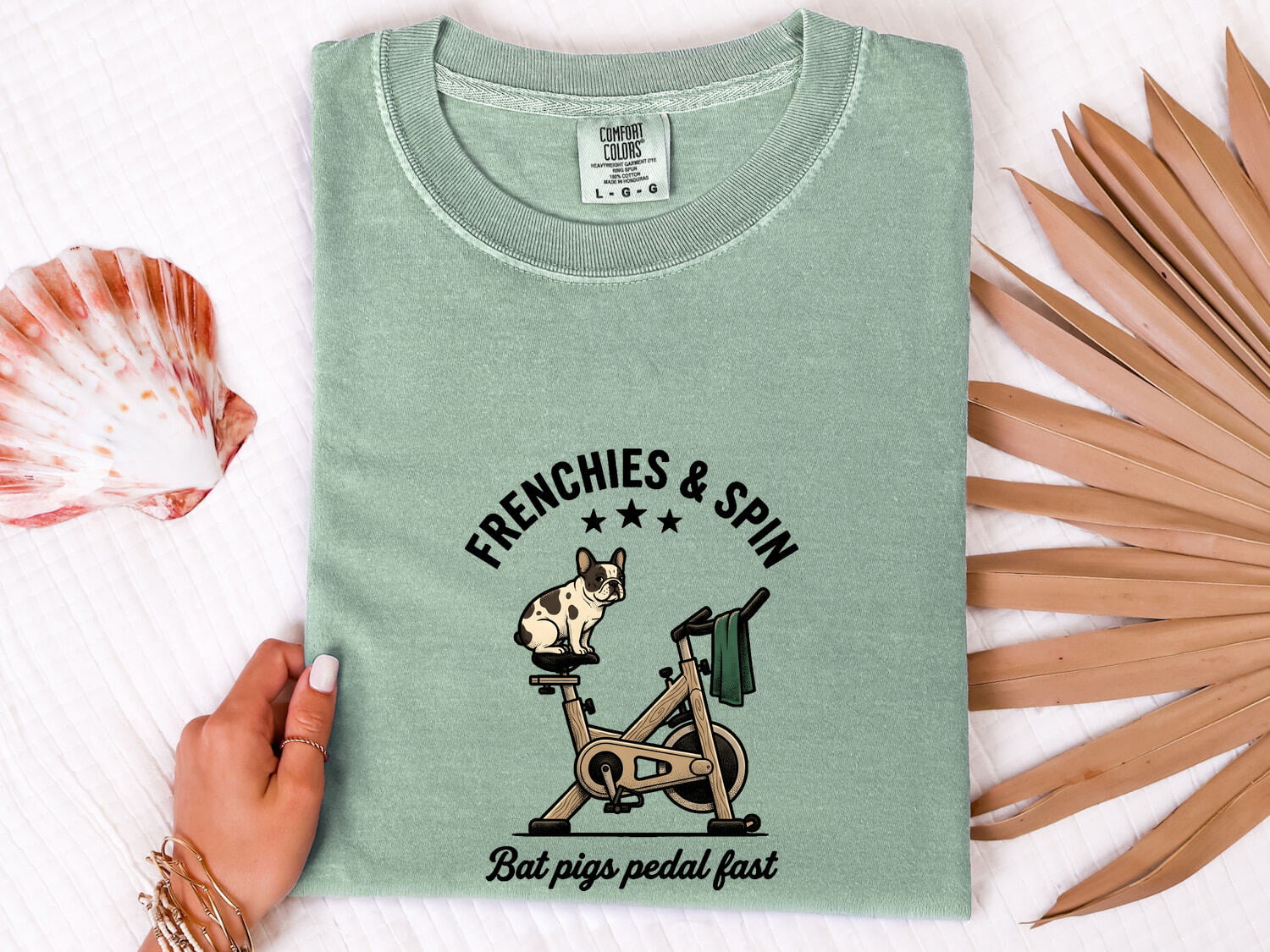 French Bulldog Stationary Bike Shirt Sports & Activities Workout Gift Women Caricature Tee Frenchie T-Shirt Fitness Enthusiast Cartoon