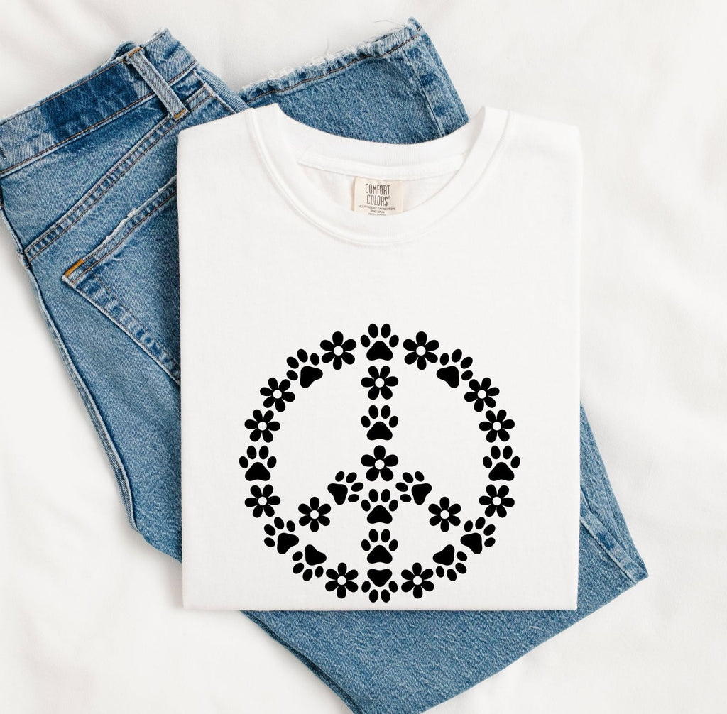 Paw Print Peace Shirt Dog Bohemian Gift Women Tribal Tee Peace Sign T-Shirt Dog Fan Tribalism Tshirt Hippie Graphic Clean Daisy Petals