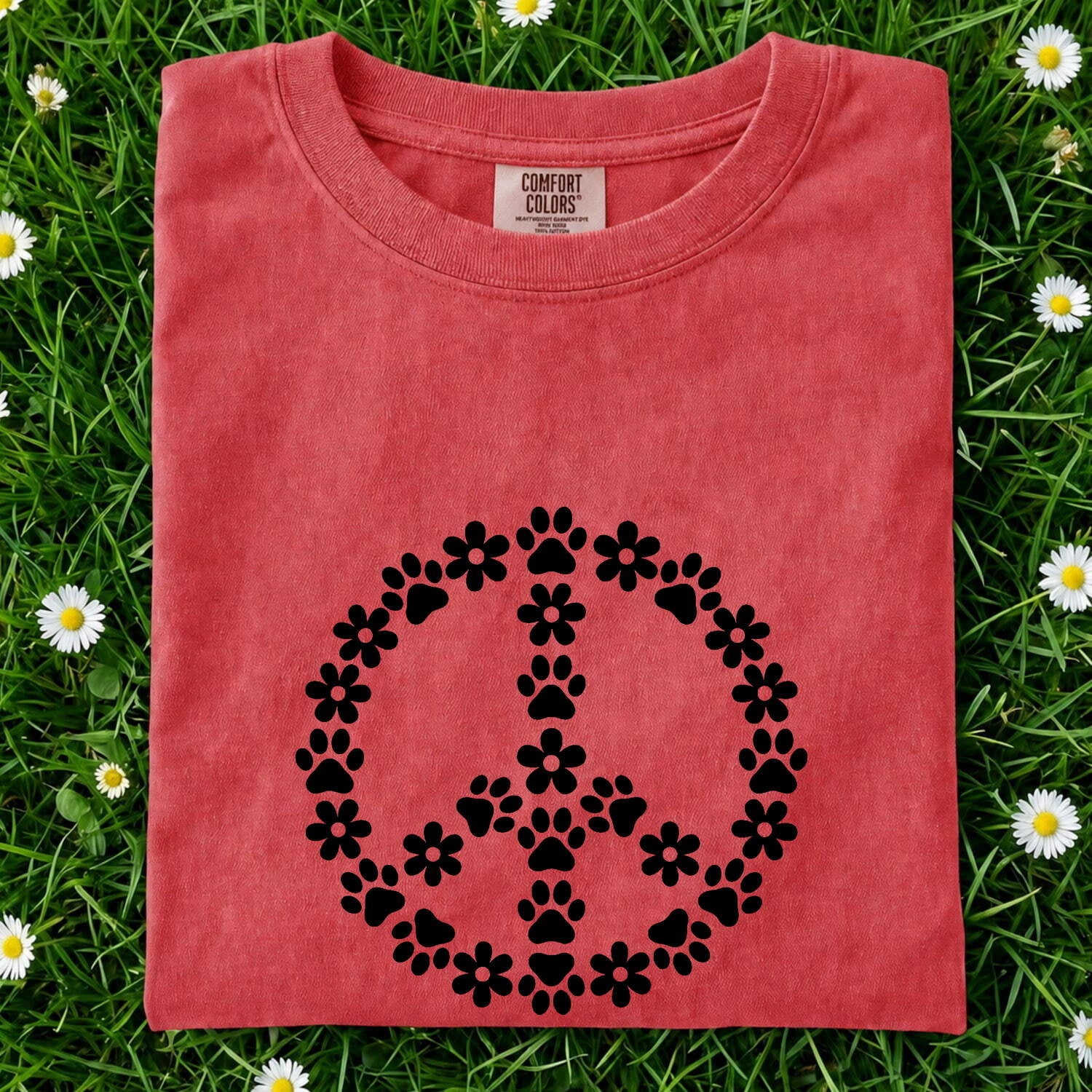 Paw Print Peace Shirt Dog Bohemian Gift Women Tribal Tee Peace Sign T-Shirt Dog Fan Tribalism Tshirt Hippie Graphic Clean Daisy Petals