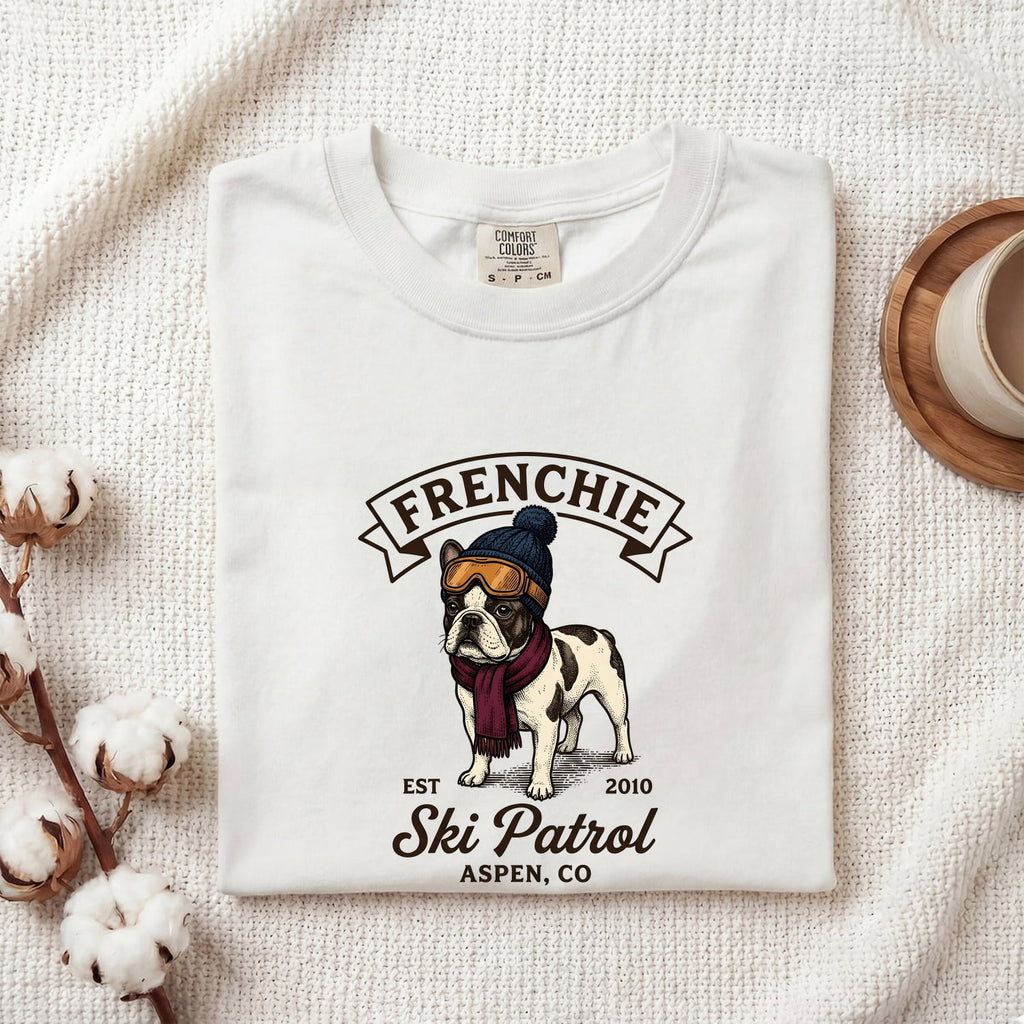 French Bulldog Shirt Dog Ice Gift Women Distressed Tee Bouledogue Francais T-Shirt Dog Fan Vintage Tshirt Frosty Graphic Doodle Ski Costume