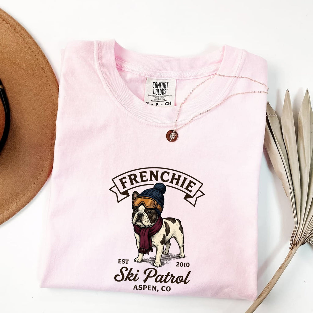 French Bulldog Shirt Dog Ice Gift Women Distressed Tee Bouledogue Francais T-Shirt Dog Fan Vintage Tshirt Frosty Graphic Doodle Ski Costume