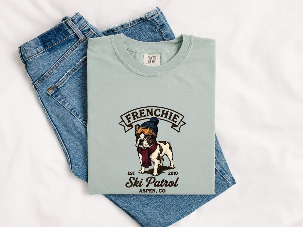 French Bulldog Shirt Dog Ice Gift Women Distressed Tee Bouledogue Francais T-Shirt Dog Fan Vintage Tshirt Frosty Graphic Doodle Ski Costume