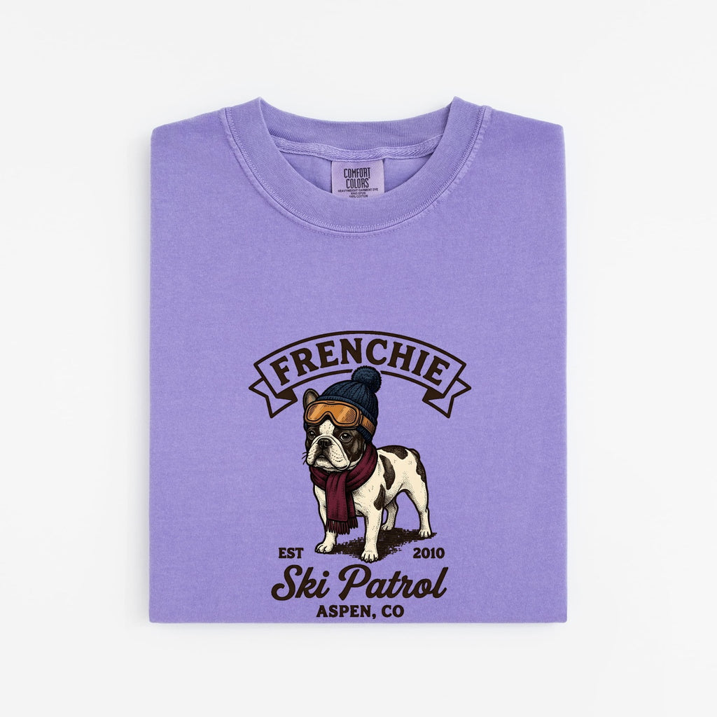 French Bulldog Shirt Dog Ice Gift Women Distressed Tee Bouledogue Francais T-Shirt Dog Fan Vintage Tshirt Frosty Graphic Doodle Ski Costume