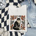 Soft Cat Shirt Cat Wilderness Gift Women Rustic Tee Kitty T-Shirt Cat Fan Feline Tshirt Outdoor Graphic Doodle Maple Leaves Tshirt
