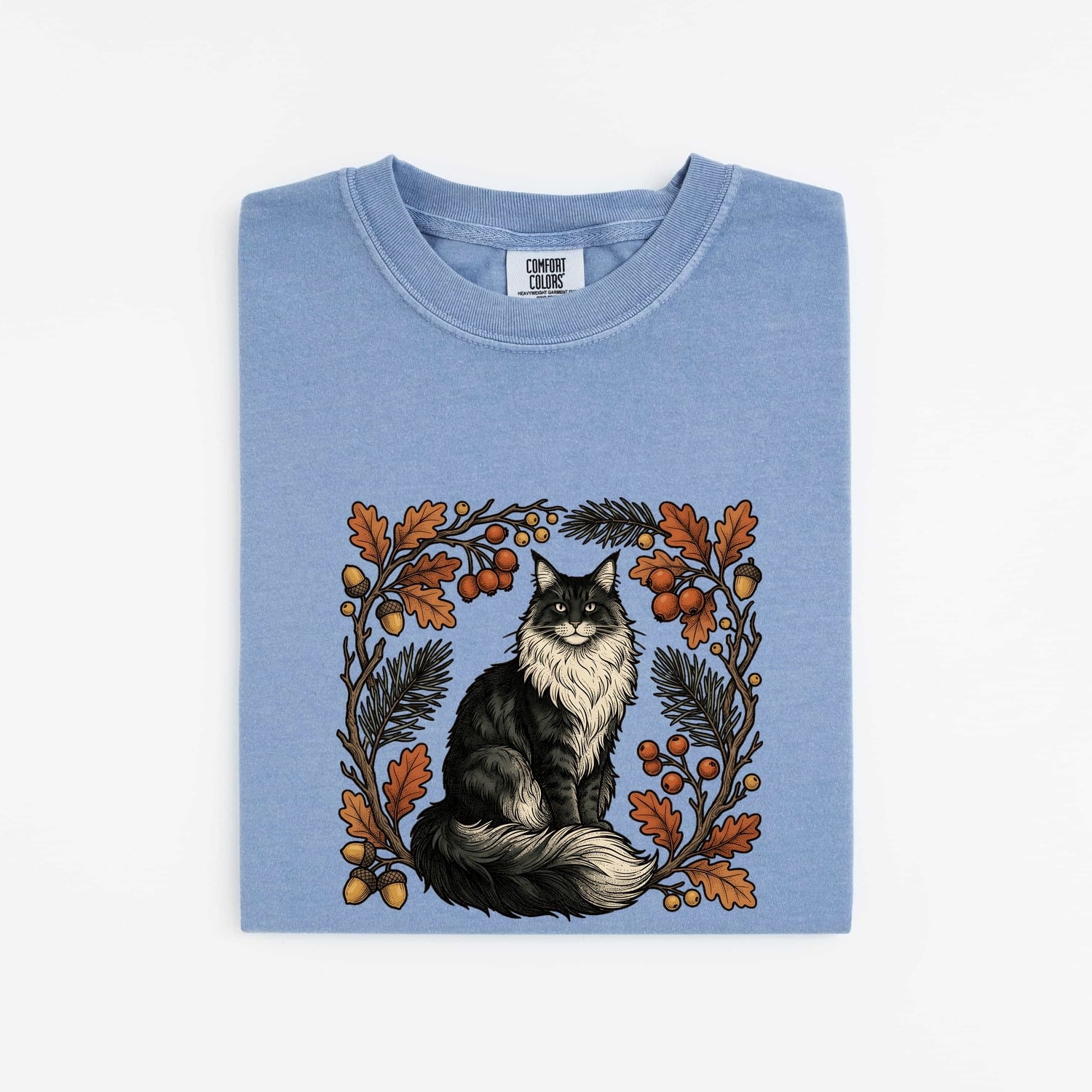 Soft Cat Shirt Cat Wilderness Gift Women Rustic Tee Kitty T-Shirt Cat Fan Feline Tshirt Outdoor Graphic Doodle Maple Leaves Tshirt