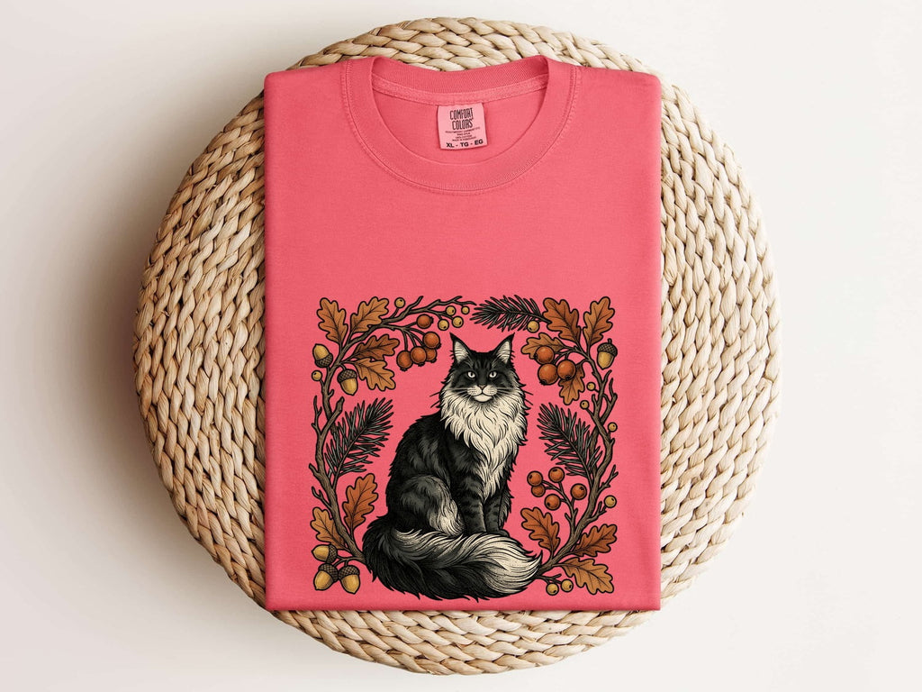 Soft Cat Shirt Cat Wilderness Gift Women Rustic Tee Kitty T-Shirt Cat Fan Feline Tshirt Outdoor Graphic Doodle Maple Leaves Tshirt