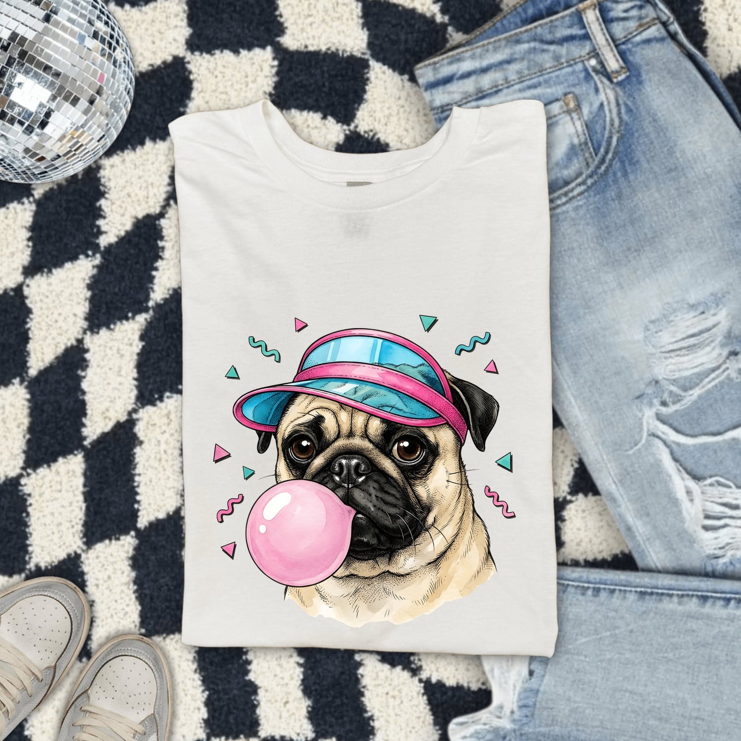 Pug Puppy Shirt Dog Jokes Gift Women Comic Tee Puggle T-Shirt Dog Fan Cartoon Tshirt Humor Graphic Vintage Chewing Gum Tshirt