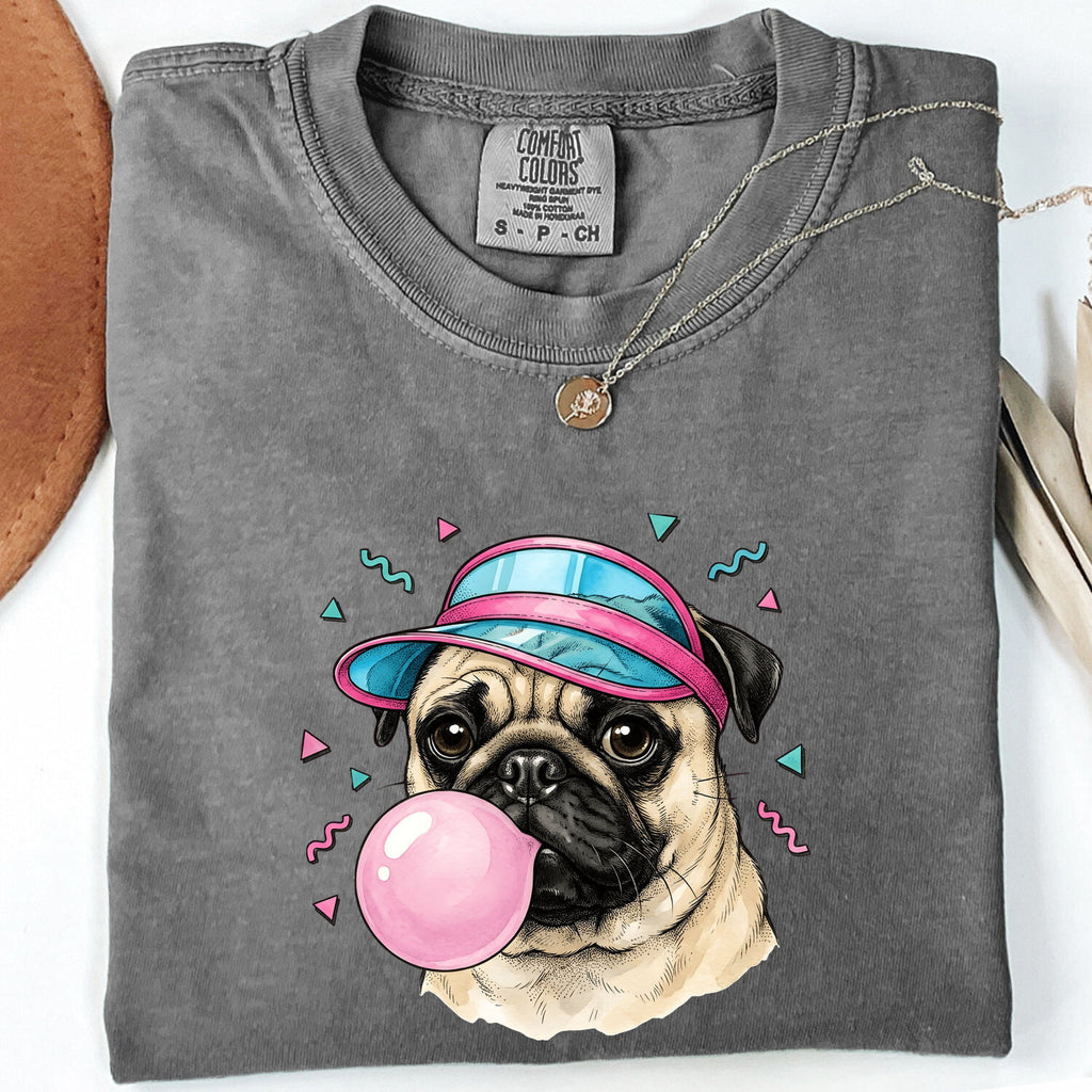 Pug Puppy Shirt Dog Jokes Gift Women Comic Tee Puggle T-Shirt Dog Fan Cartoon Tshirt Humor Graphic Vintage Chewing Gum Tshirt
