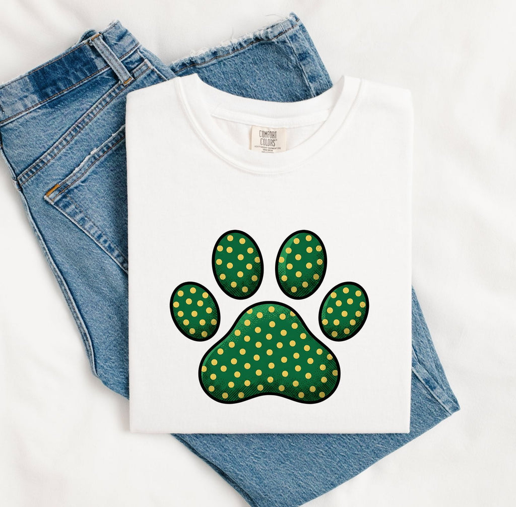Paw Mark Shirt St Patrick's Day Cat Gift Women Hand Drawn Tee Paw Print T-Shirt Shamrock Fan Claw Graphic Tshirt Old School Spot Pattern