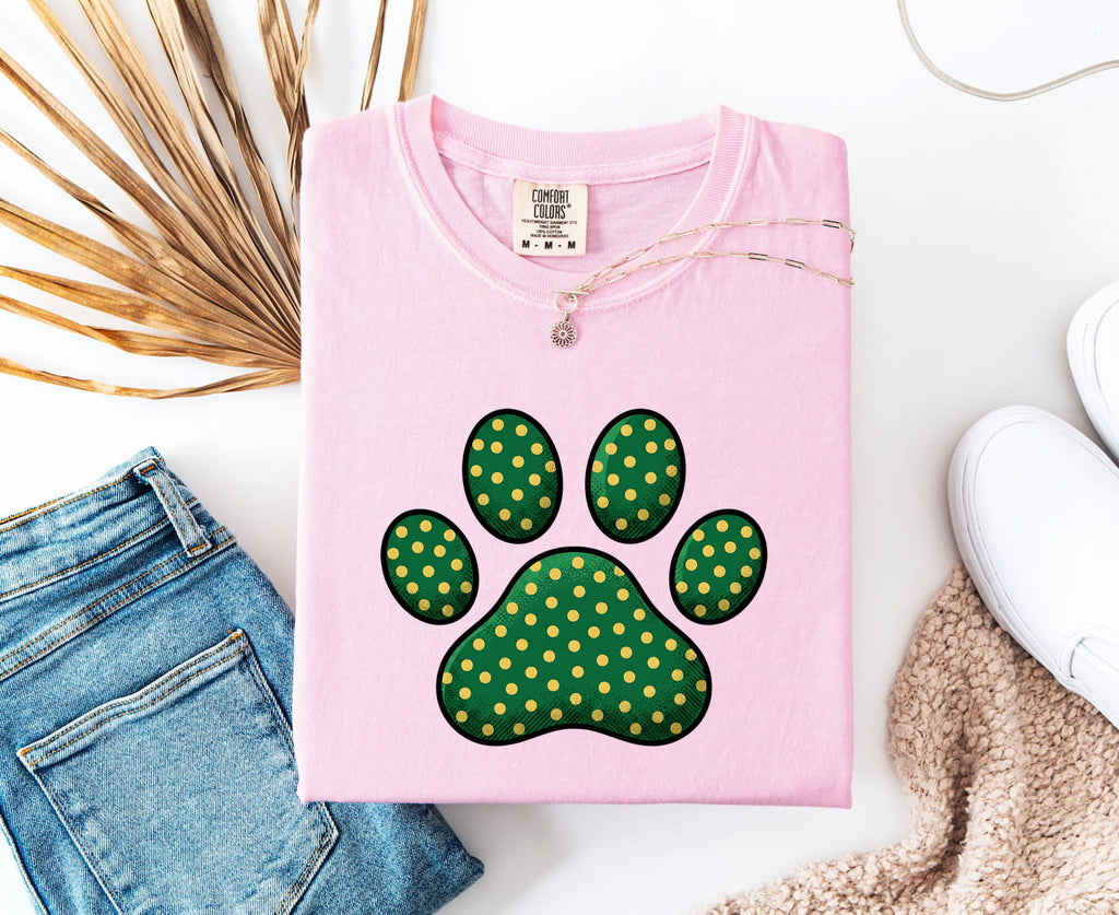 Paw Mark Shirt St Patrick's Day Cat Gift Women Hand Drawn Tee Paw Print T-Shirt Shamrock Fan Claw Graphic Tshirt Old School Spot Pattern