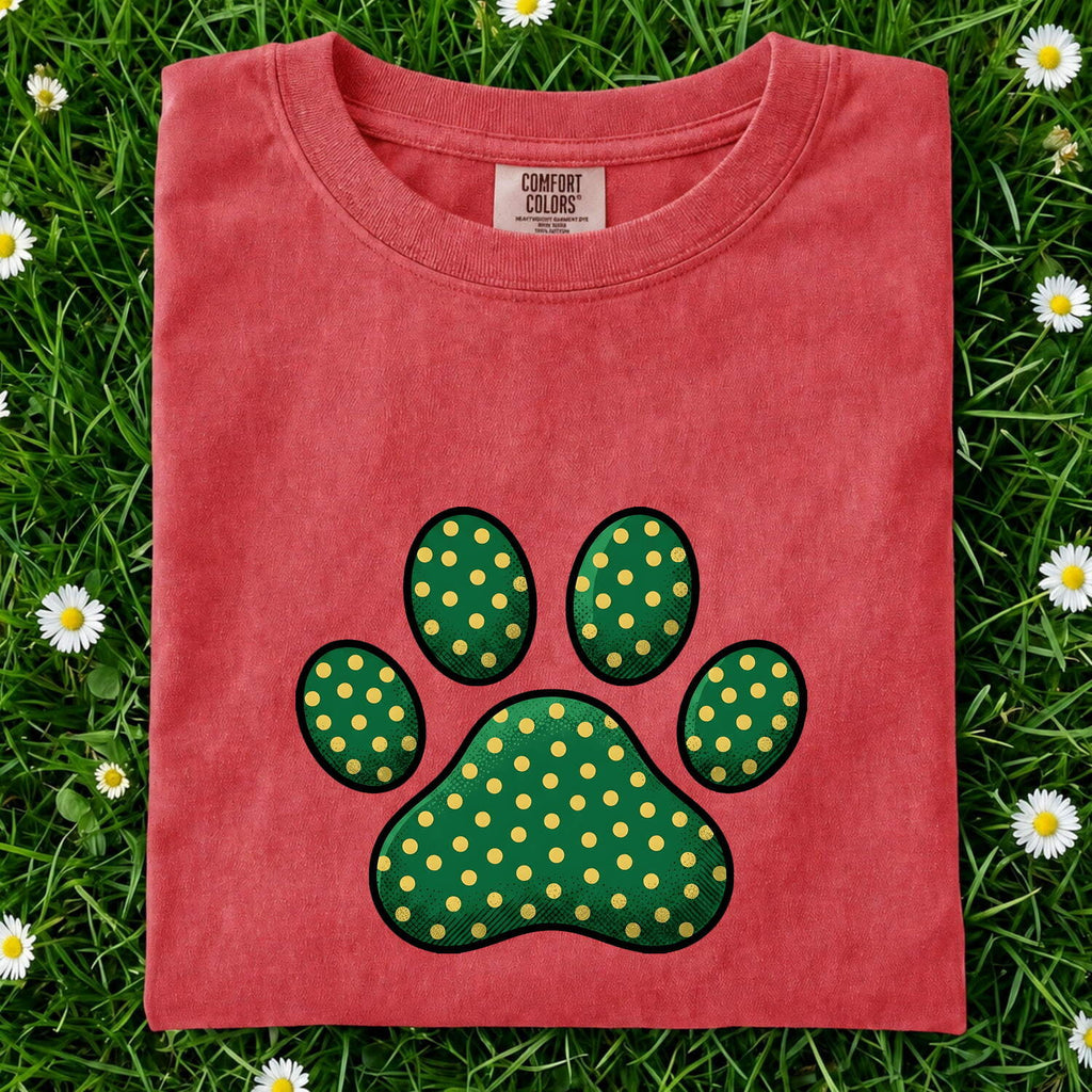 Paw Mark Shirt St Patrick's Day Cat Gift Women Hand Drawn Tee Paw Print T-Shirt Shamrock Fan Claw Graphic Tshirt Old School Spot Pattern