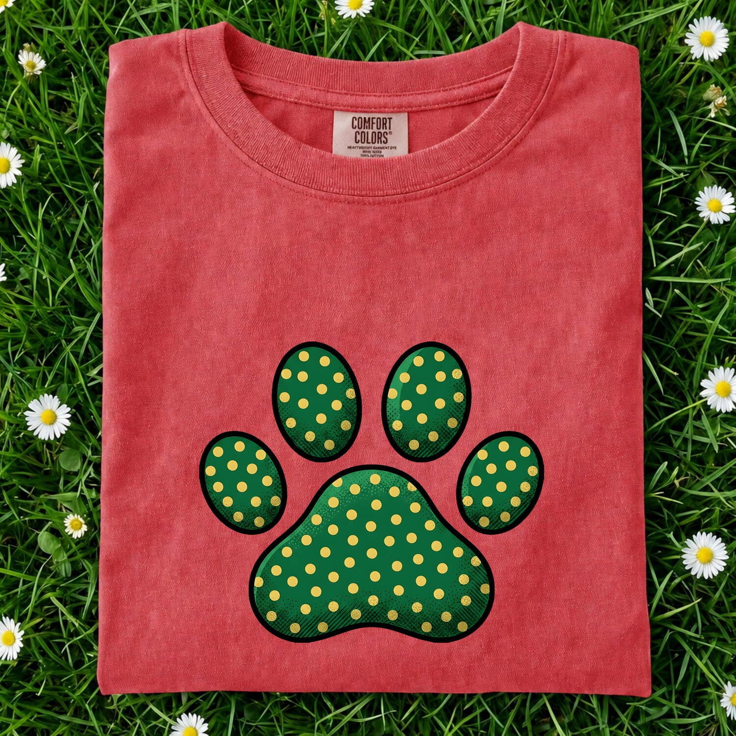 Paw Mark Shirt St Patrick's Day Cat Gift Women Hand Drawn Tee Paw Print T-Shirt Shamrock Fan Claw Graphic Tshirt Old School Spot Pattern