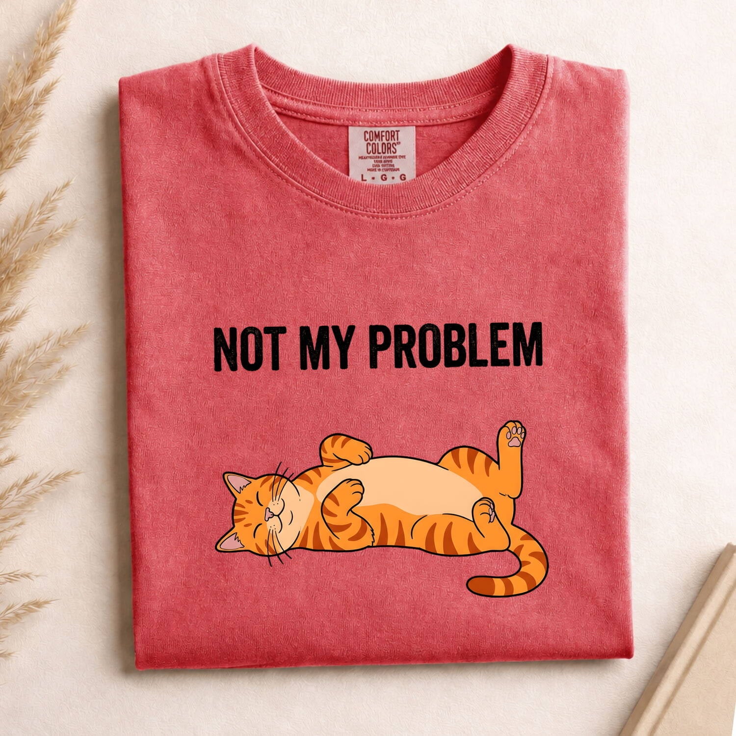 Orange Tabby Cat Shirt Cat Humor Gift Women Cartoon Tee Kitty T-Shirt Feline Fan Cartoonish Tshirt Funny Graphic Minimalist Relaxed Pose