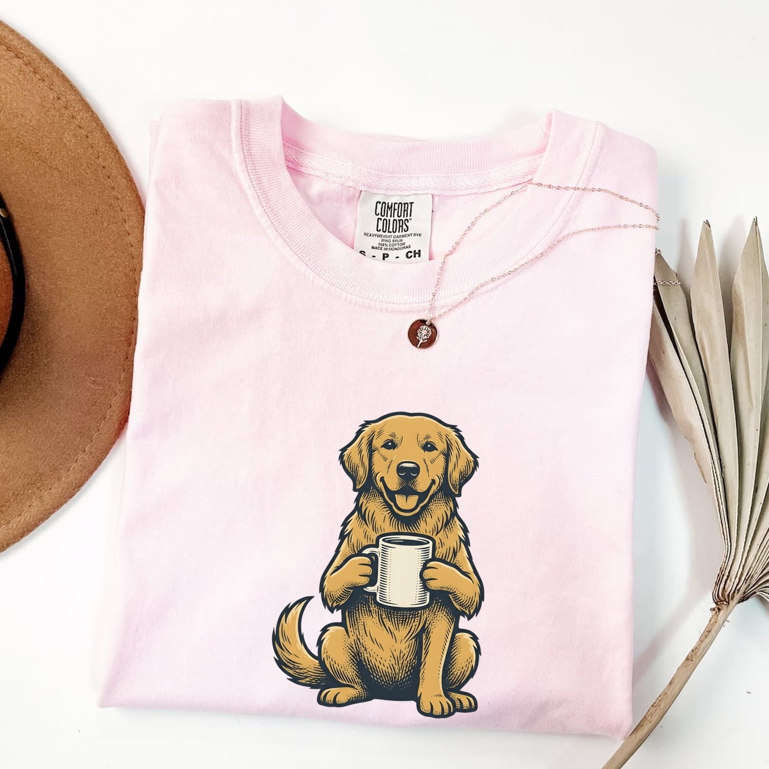 Golden Retriever Shirt Dog Cappuccino Gift Women Sketch Tee Retriever T-Shirt Dog Fan Drawing Design Coffee Tshirt Cartoon Tea Cup Tshirt