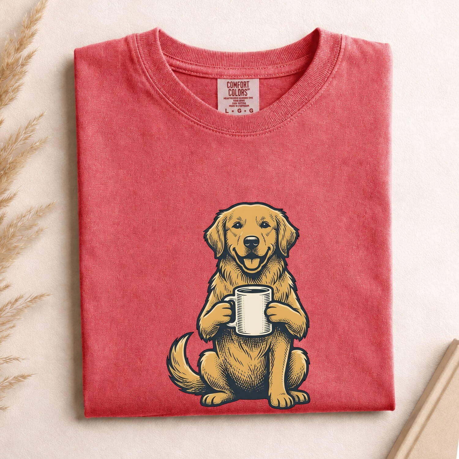 Golden Retriever Shirt Dog Cappuccino Gift Women Sketch Tee Retriever T-Shirt Dog Fan Drawing Design Coffee Tshirt Cartoon Tea Cup Tshirt
