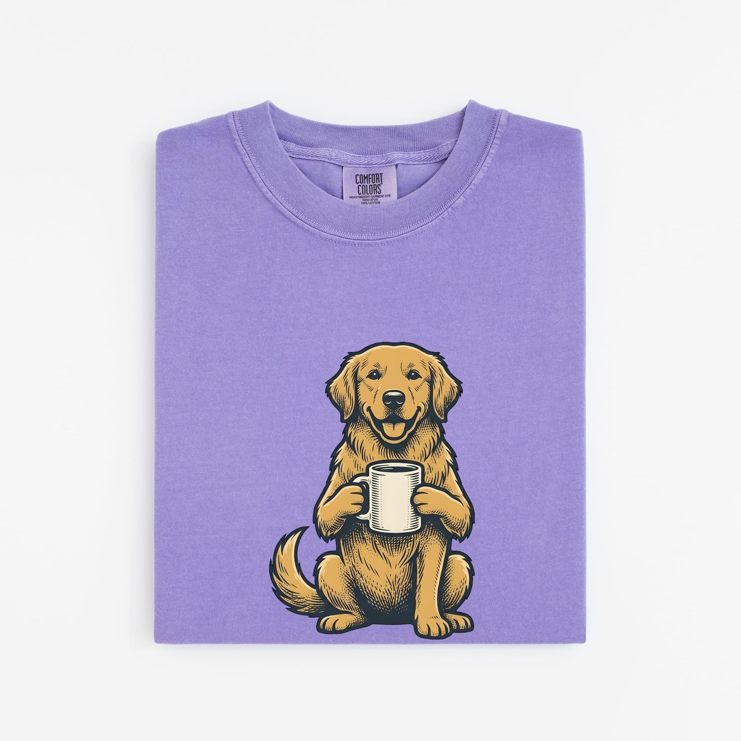 Golden Retriever Shirt Dog Cappuccino Gift Women Sketch Tee Retriever T-Shirt Dog Fan Drawing Design Coffee Tshirt Cartoon Tea Cup Tshirt