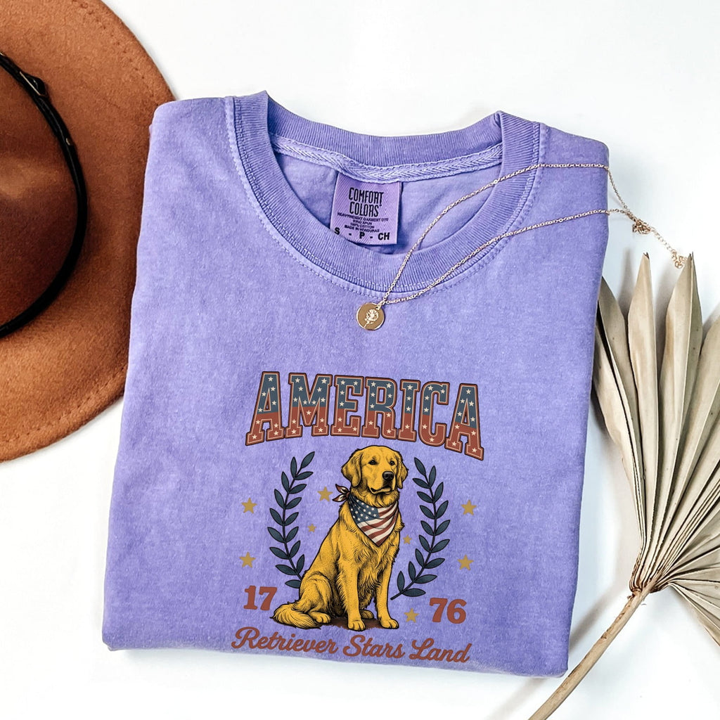 Golden Retriever Shirt 4th Of July Animal Gift Women Sketch Tee Retriever T-Shirt Independence Fan Drawing Graphic Cartoon Crown Tshirt