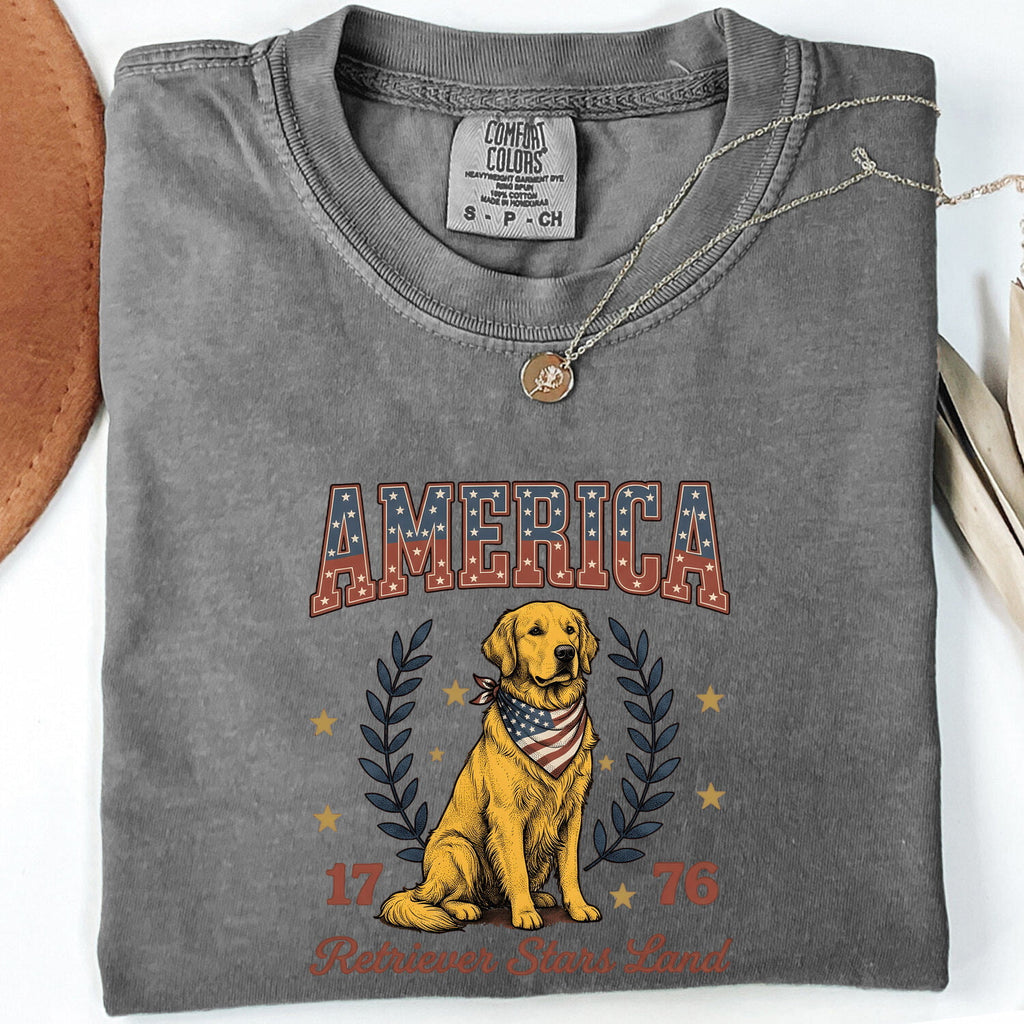 Golden Retriever Shirt 4th Of July Animal Gift Women Sketch Tee Retriever T-Shirt Independence Fan Drawing Graphic Cartoon Crown Tshirt