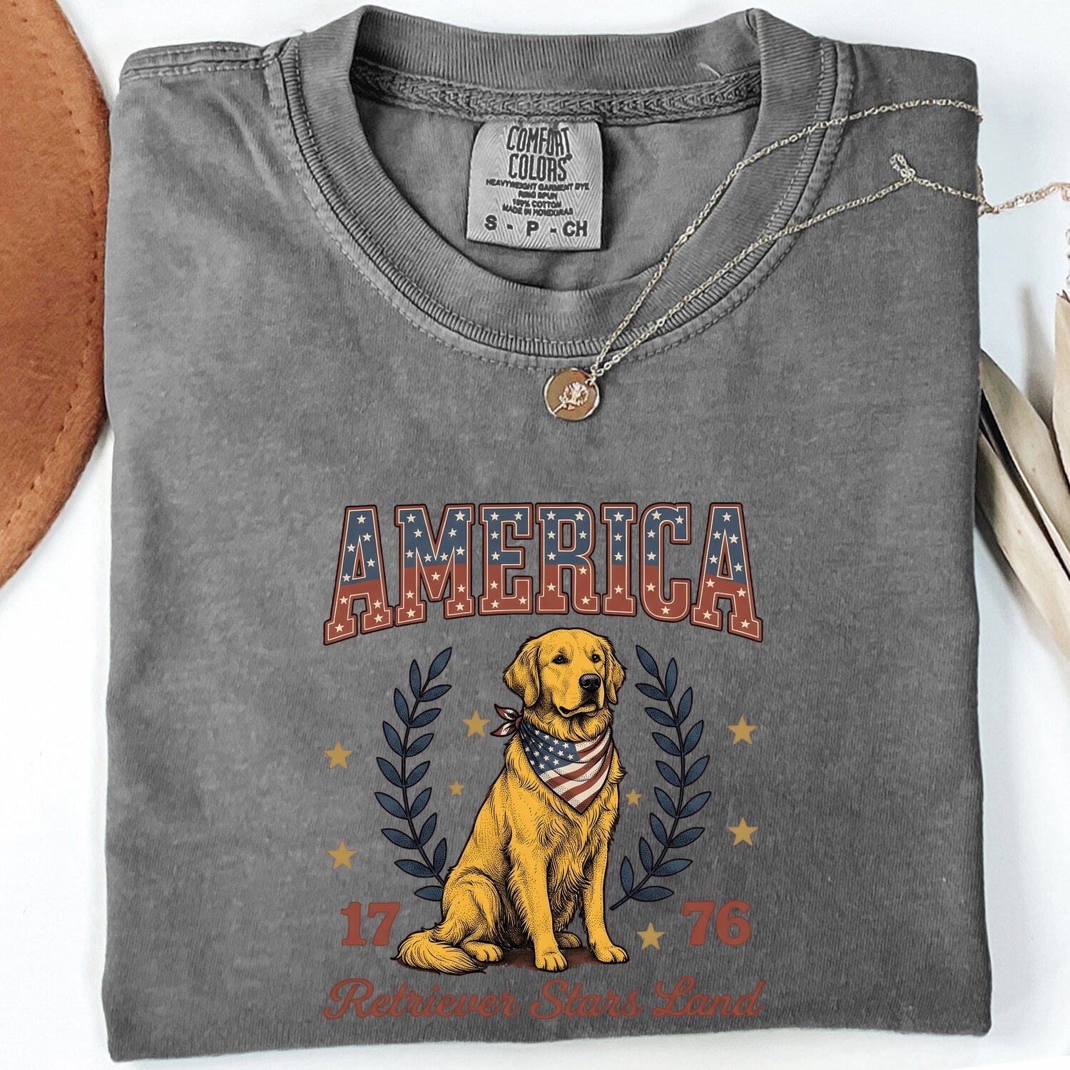 Golden Retriever Shirt 4th Of July Animal Gift Women Sketch Tee Retriever T-Shirt Independence Fan Drawing Graphic Cartoon Crown Tshirt