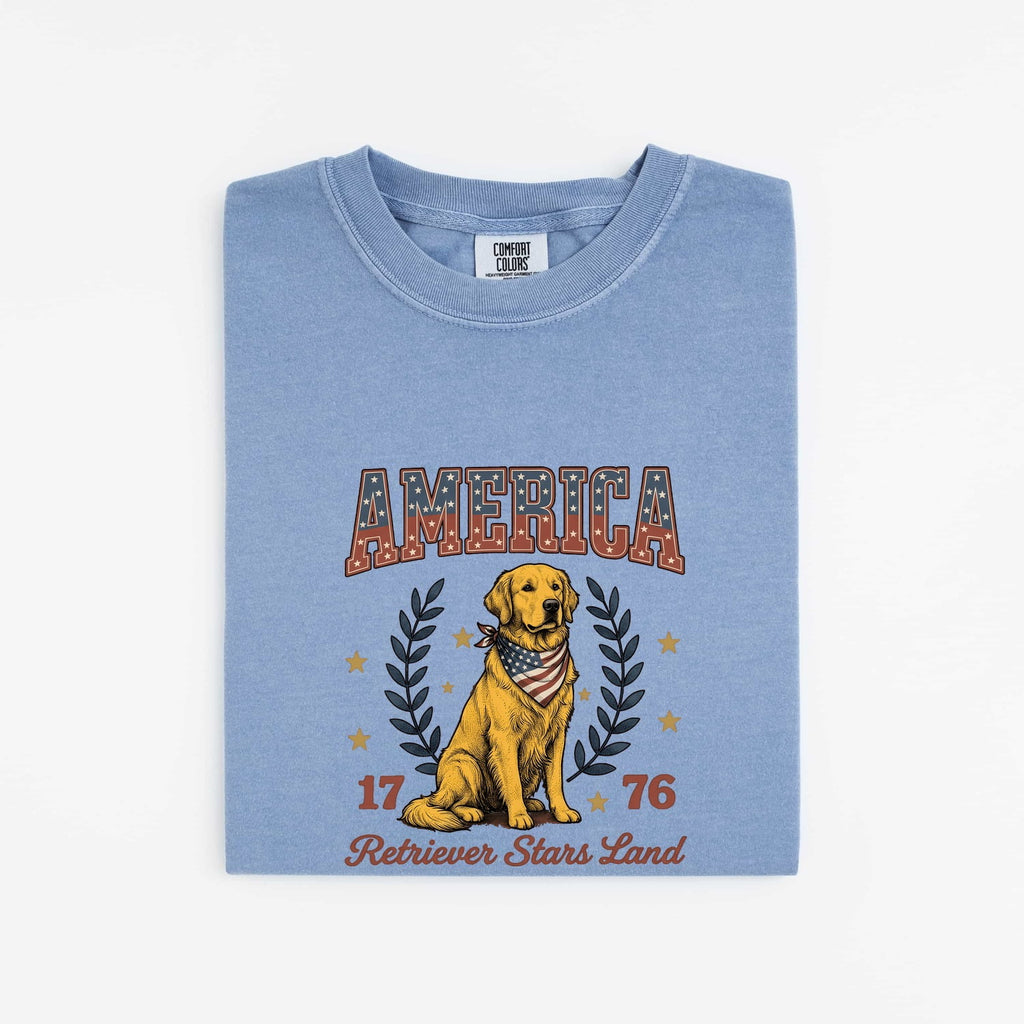 Golden Retriever Shirt 4th Of July Animal Gift Women Sketch Tee Retriever T-Shirt Independence Fan Drawing Graphic Cartoon Crown Tshirt