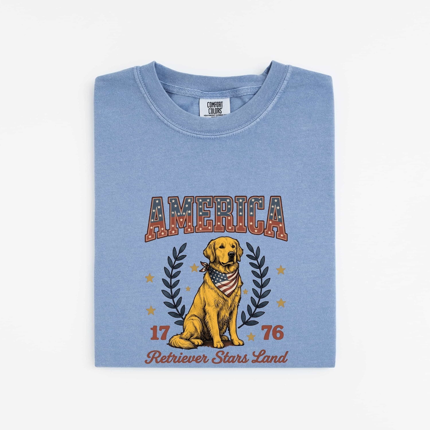 Golden Retriever Shirt 4th Of July Animal Gift Women Sketch Tee Retriever T-Shirt Independence Fan Drawing Graphic Cartoon Crown Tshirt