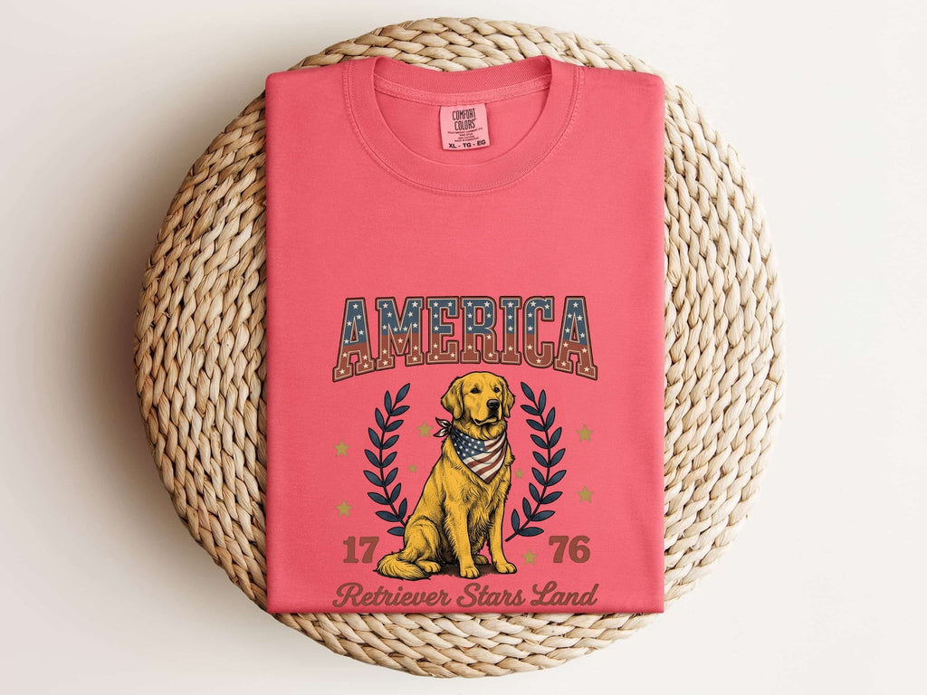Golden Retriever Shirt 4th Of July Animal Gift Women Sketch Tee Retriever T-Shirt Independence Fan Drawing Graphic Cartoon Crown Tshirt
