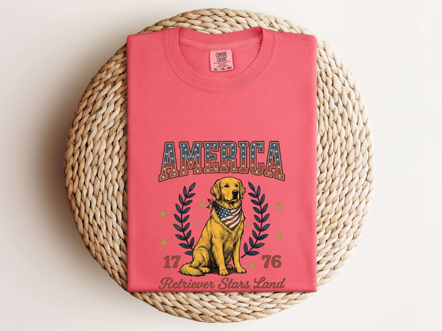 Golden Retriever Shirt 4th Of July Animal Gift Women Sketch Tee Retriever T-Shirt Independence Fan Drawing Graphic Cartoon Crown Tshirt