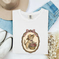 Kitten Basket Shirt Cat Garden Gift Women Vintage Tee Cat Bed T-Shirt Cat Fan Feline Tshirt Floral Graphic Line Art Roses Tshirt