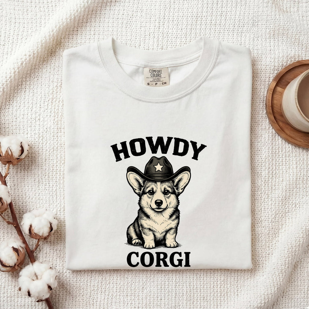 Corgi Cowboy Shirt Dog Rodeo Gift Women Hand Drawn Tee Pembroke Welsh Corgi T-Shirt Dog Fan Corgi Illustration Rodeo Graphic Tshirt Cartoon