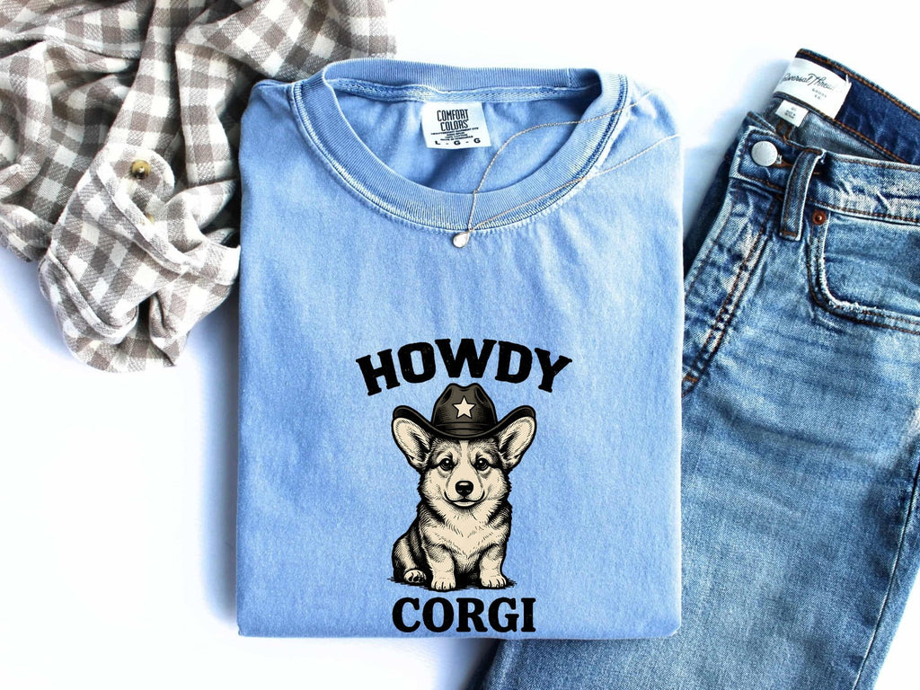 Corgi Cowboy Shirt Dog Rodeo Gift Women Hand Drawn Tee Pembroke Welsh Corgi T-Shirt Dog Fan Corgi Illustration Rodeo Graphic Tshirt Cartoon