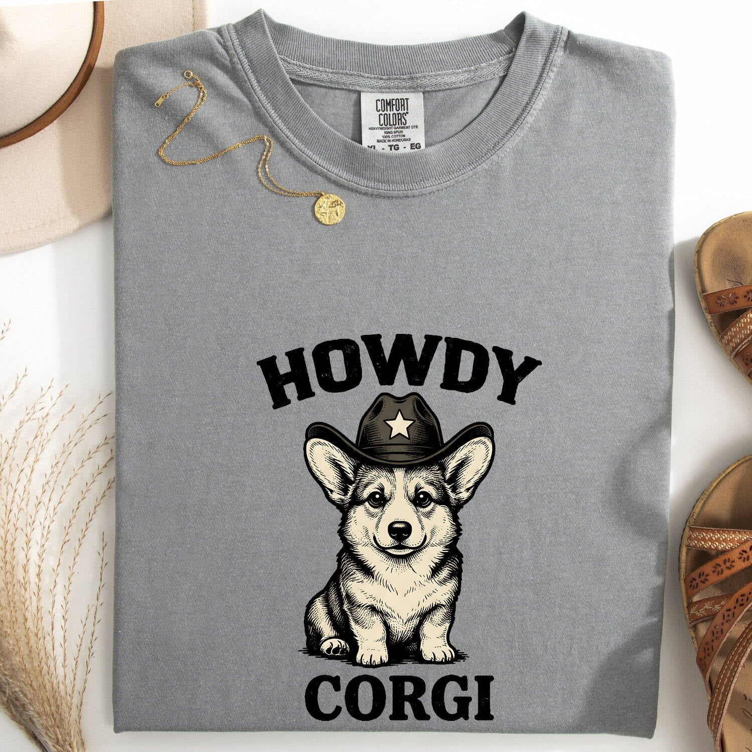 Corgi Cowboy Shirt Dog Rodeo Gift Women Hand Drawn Tee Pembroke Welsh Corgi T-Shirt Dog Fan Corgi Illustration Rodeo Graphic Tshirt Cartoon