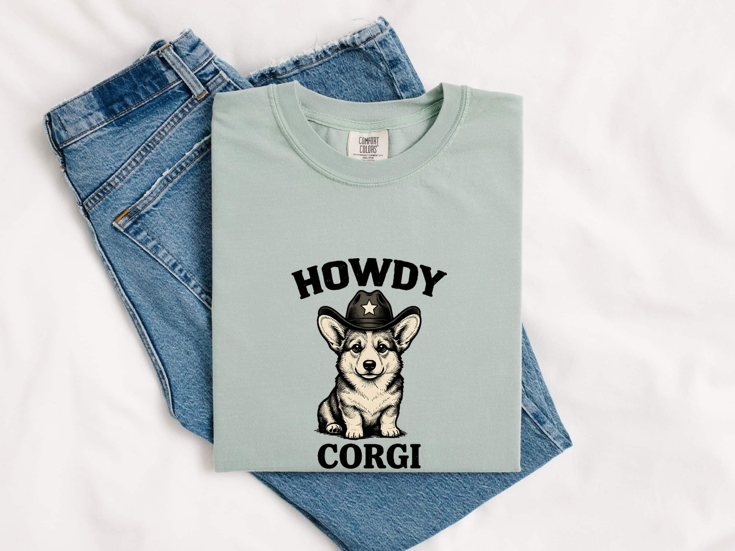 Corgi Cowboy Shirt Dog Rodeo Gift Women Hand Drawn Tee Pembroke Welsh Corgi T-Shirt Dog Fan Corgi Illustration Rodeo Graphic Tshirt Cartoon