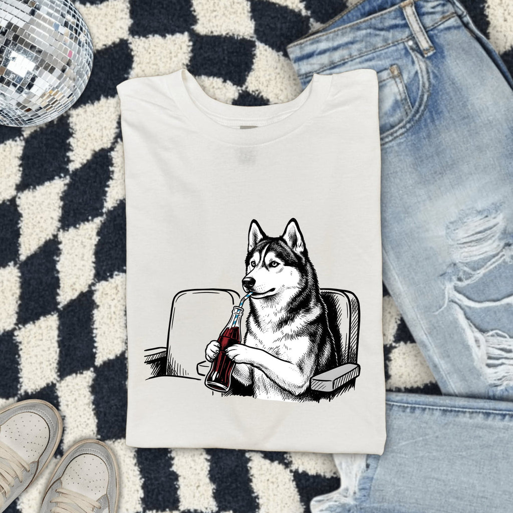 Sled Dog Shirt Dog Comedy Gift Women Line Art Tee Husky T-Shirt Dog Fan Minimalist Tshirt Humor Graphic Cartoon Fizzy Drink Bottle Tshirt