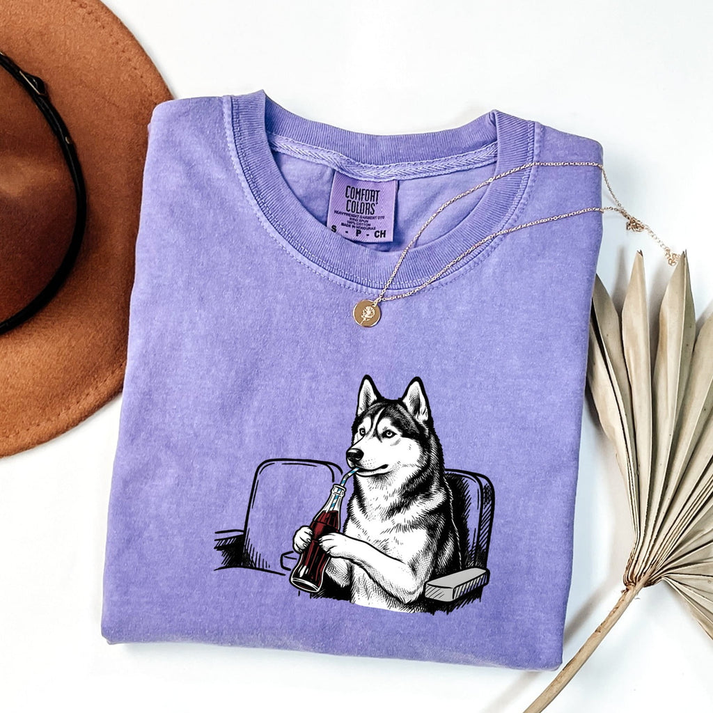 Sled Dog Shirt Dog Comedy Gift Women Line Art Tee Husky T-Shirt Dog Fan Minimalist Tshirt Humor Graphic Cartoon Fizzy Drink Bottle Tshirt