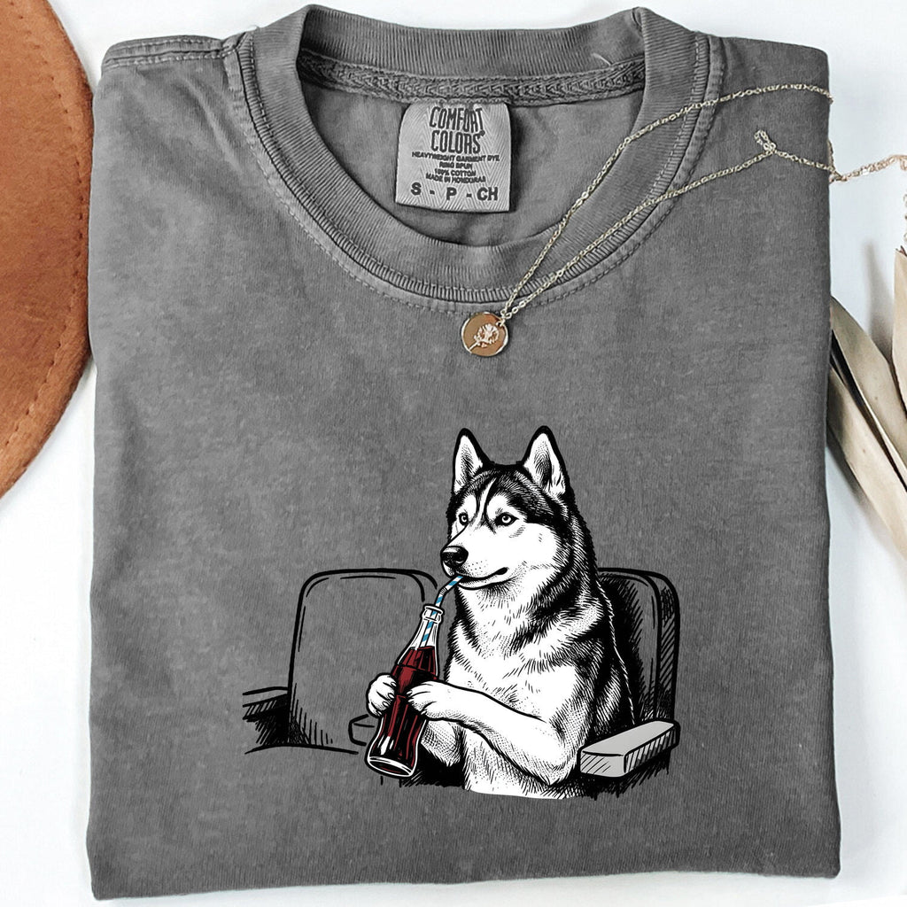 Sled Dog Shirt Dog Comedy Gift Women Line Art Tee Husky T-Shirt Dog Fan Minimalist Tshirt Humor Graphic Cartoon Fizzy Drink Bottle Tshirt