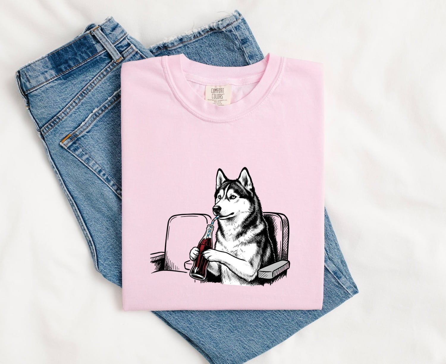 Sled Dog Shirt Dog Comedy Gift Women Line Art Tee Husky T-Shirt Dog Fan Minimalist Tshirt Humor Graphic Cartoon Fizzy Drink Bottle Tshirt