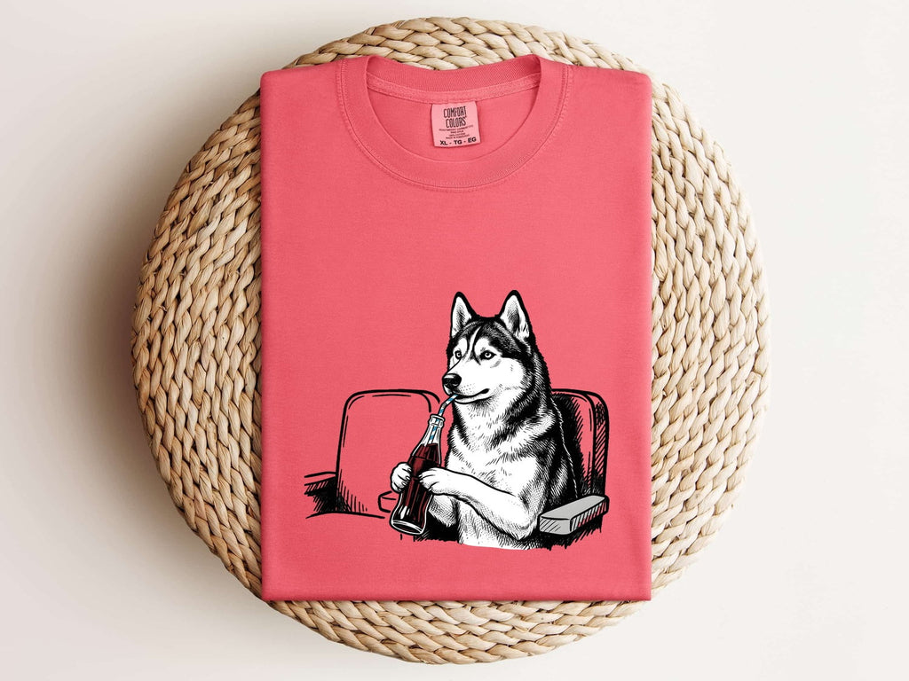 Sled Dog Shirt Dog Comedy Gift Women Line Art Tee Husky T-Shirt Dog Fan Minimalist Tshirt Humor Graphic Cartoon Fizzy Drink Bottle Tshirt