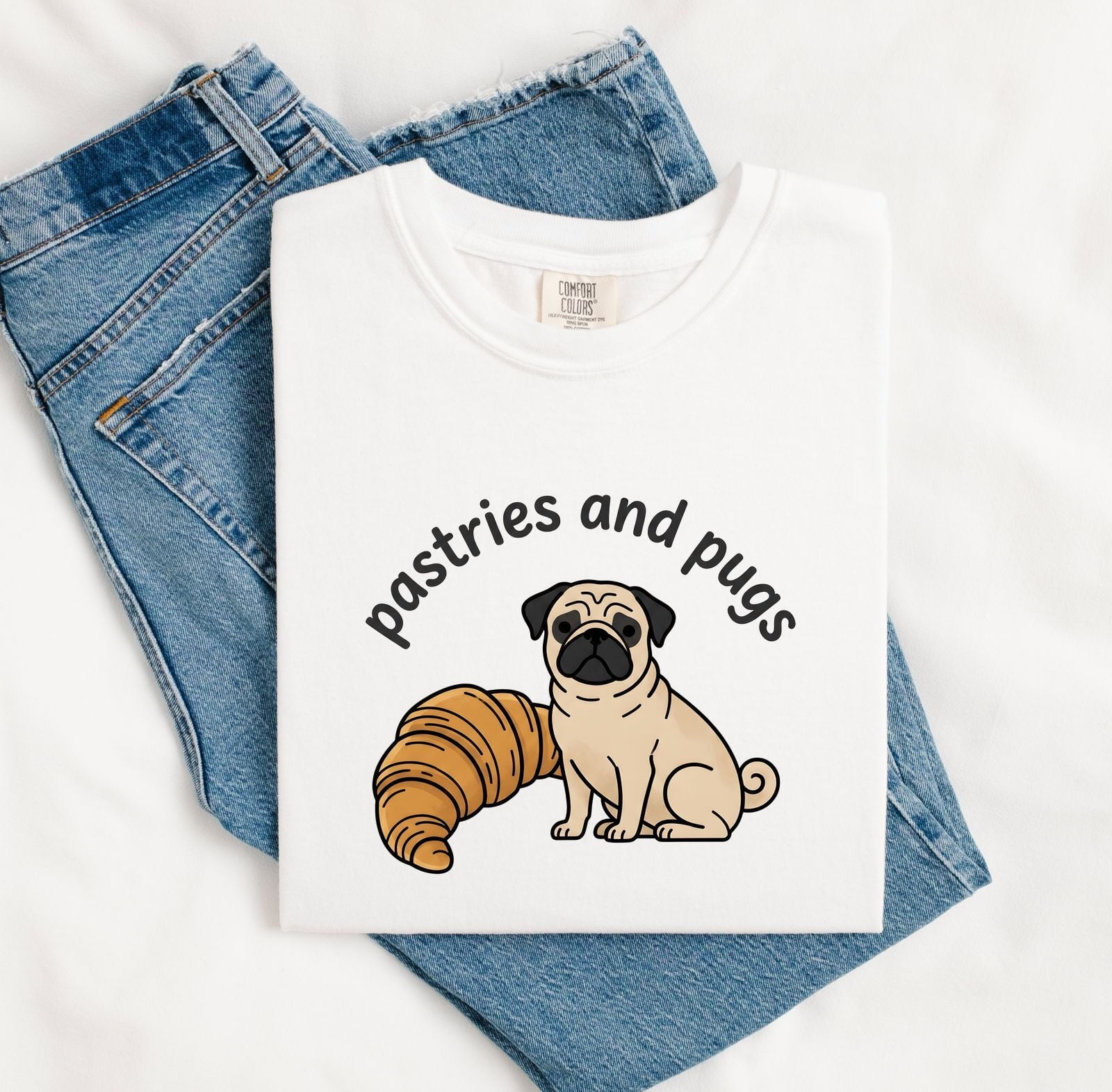 Pug Bakery Shirt Coffee Puppy Gift Women Whimsical Tee Dog Bakery T-Shirt Coffee Fan Cute Tshirt Puppy Illustration Minimal Bread Tshirt
