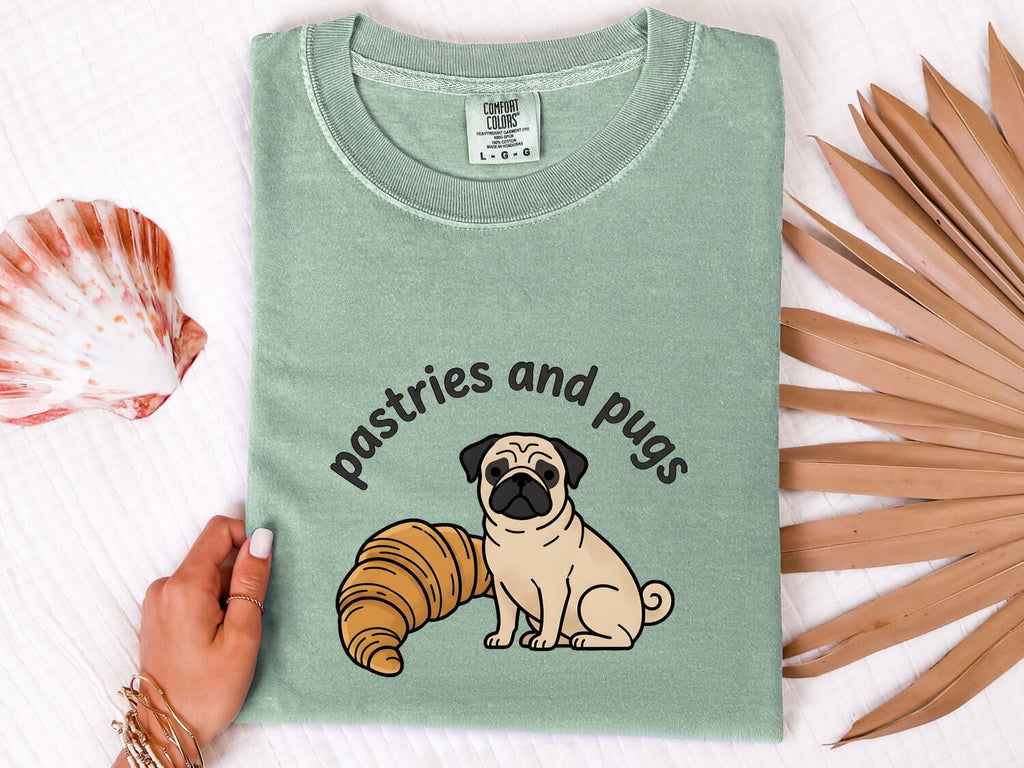 Pug Bakery Shirt Coffee Puppy Gift Women Whimsical Tee Dog Bakery T-Shirt Coffee Fan Cute Tshirt Puppy Illustration Minimal Bread Tshirt