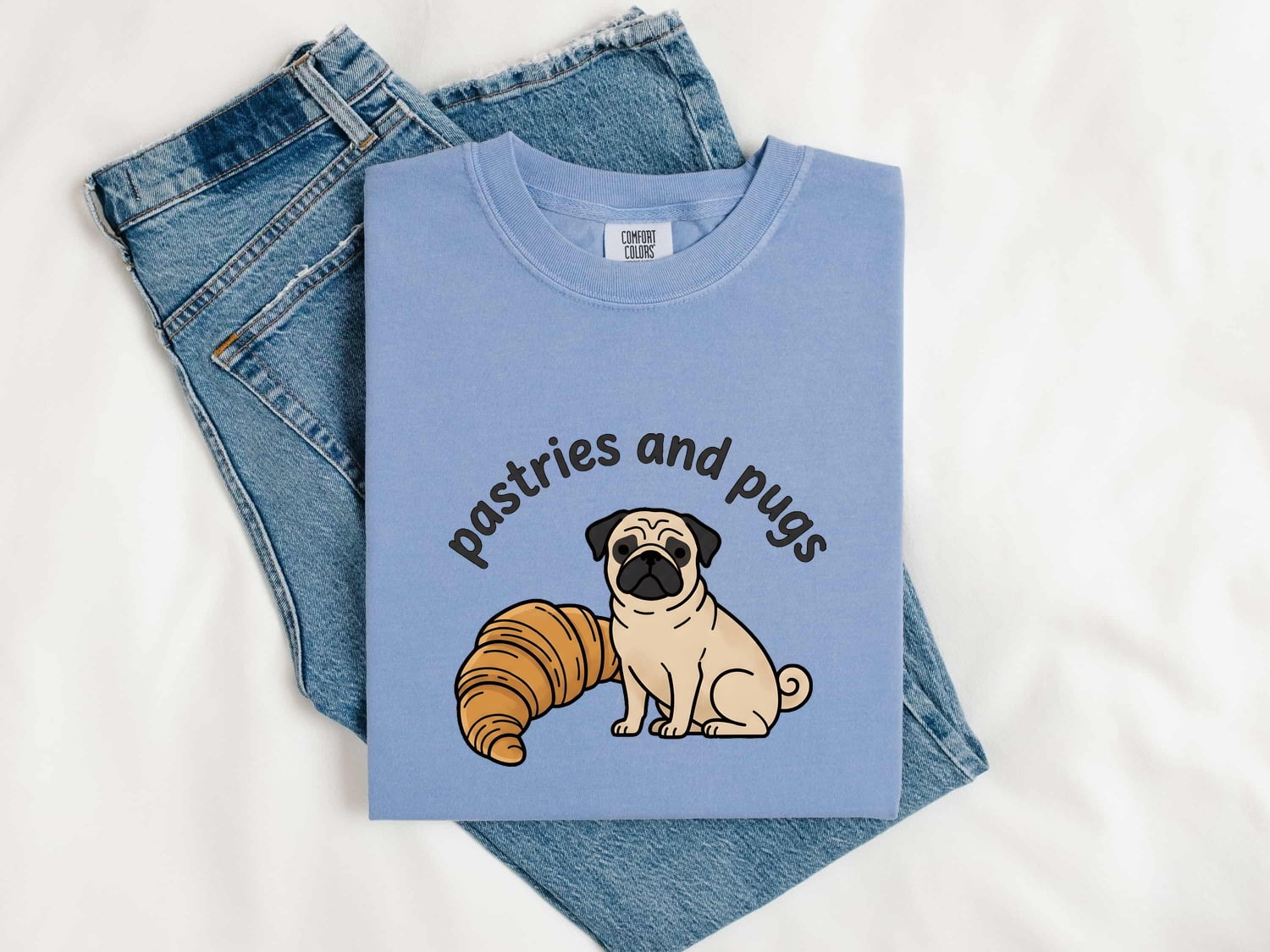 Pug Bakery Shirt Coffee Puppy Gift Women Whimsical Tee Dog Bakery T-Shirt Coffee Fan Cute Tshirt Puppy Illustration Minimal Bread Tshirt