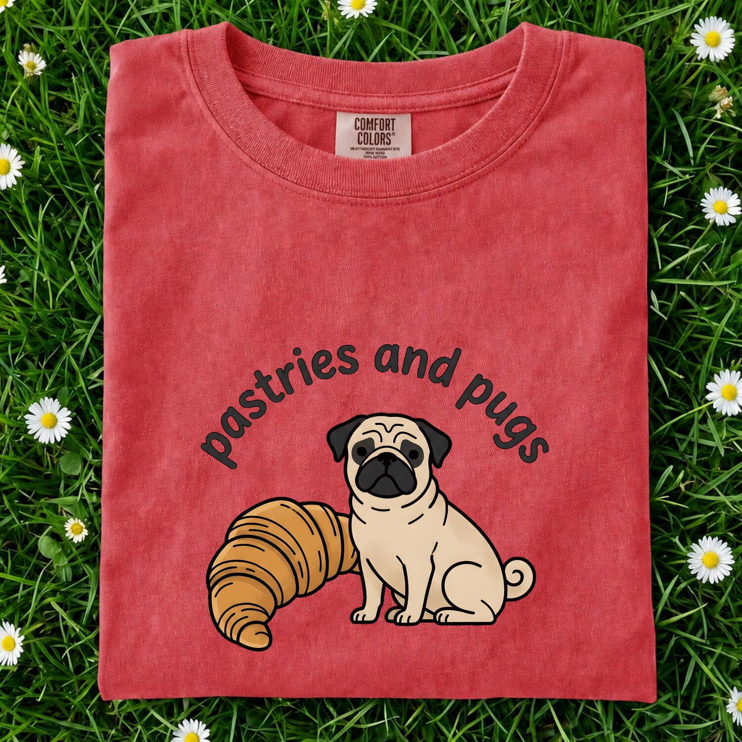 Pug Bakery Shirt Coffee Puppy Gift Women Whimsical Tee Dog Bakery T-Shirt Coffee Fan Cute Tshirt Puppy Illustration Minimal Bread Tshirt