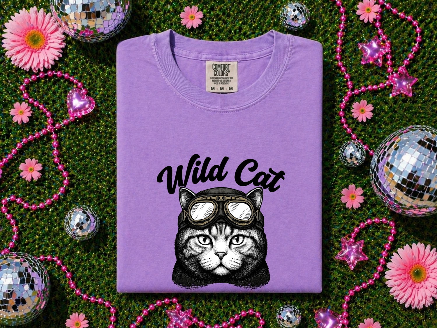 Feline Goggles Shirt Cat Wildlife Gift Women Old School Tee Cat Goggles T-Shirt Cat Fan Kitty Graphic Tshirt Wildlife Illustration Ink