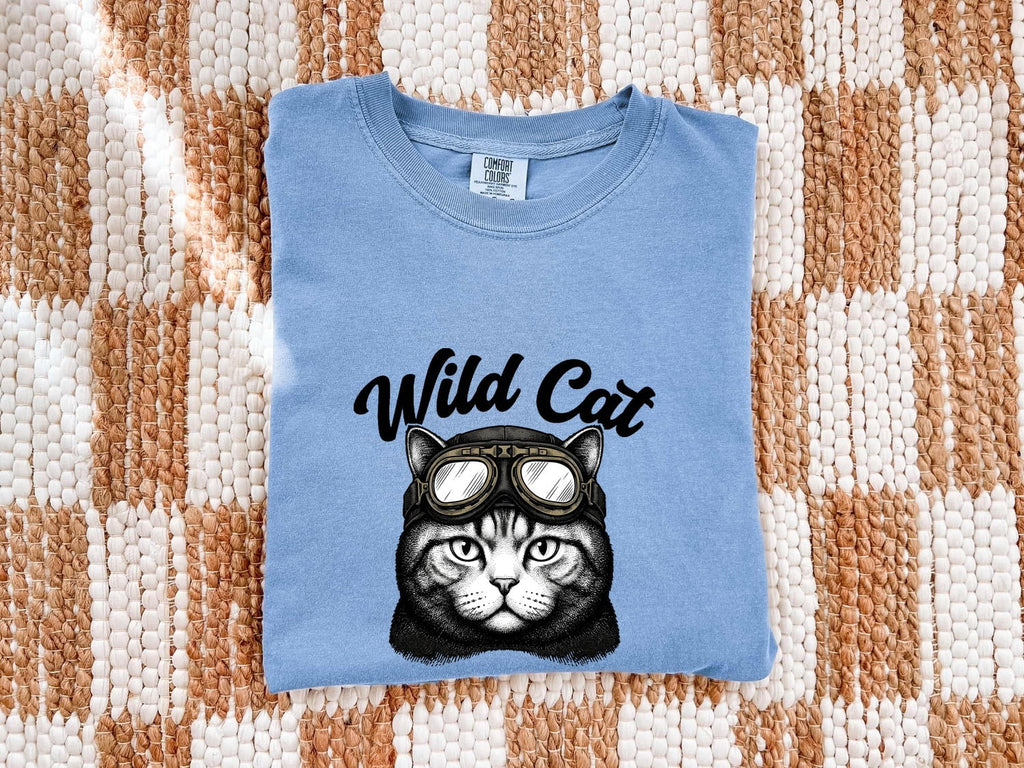 Feline Goggles Shirt Cat Wildlife Gift Women Old School Tee Cat Goggles T-Shirt Cat Fan Kitty Graphic Tshirt Wildlife Illustration Ink