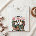 Dozing Cat Shirt Cat Landscaping Gift Women Antique Tee Kitten T-Shirt Cat Fan Feline Tshirt Garden Design Outline Palm Leaves Tshirt